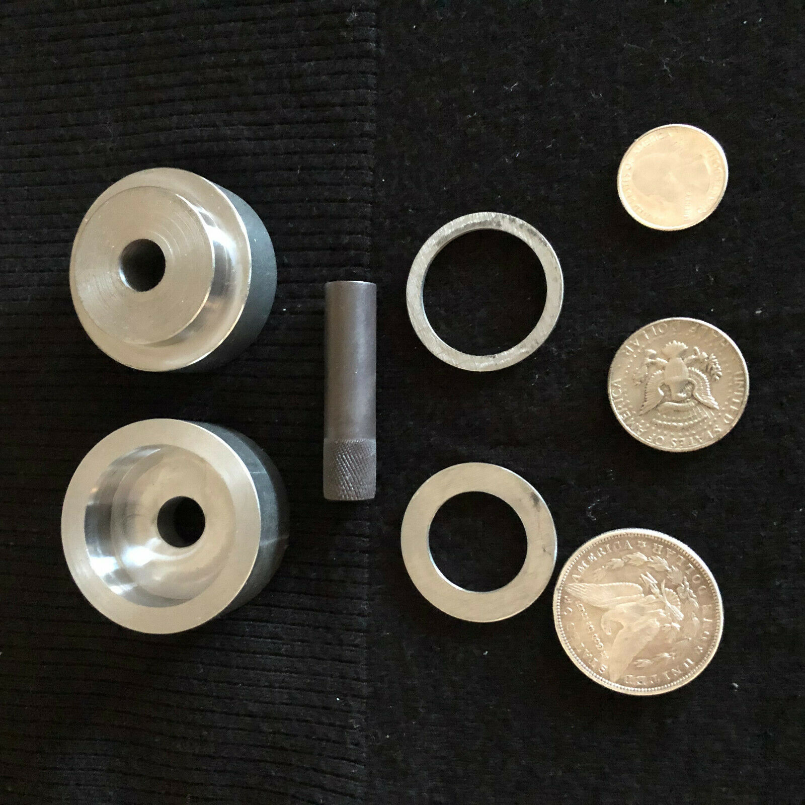 New 1/2" Coin Center Punch, Silver Dollar, Half Dollar, And Quarters.