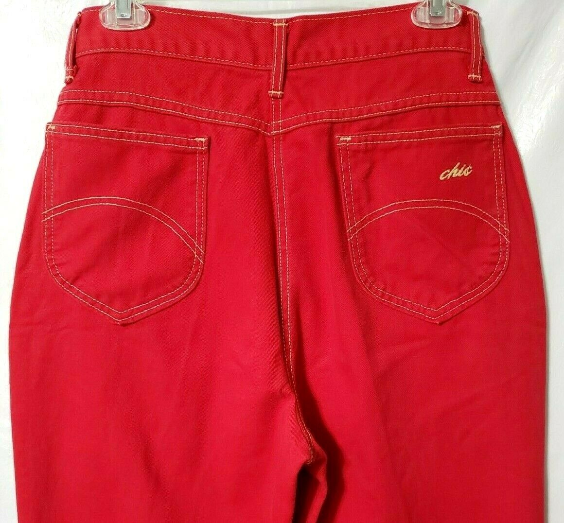 Vintage 80s Chic Women Jeans 12 Cherry Red Denim Ultra High Waist Taper Leg Mom