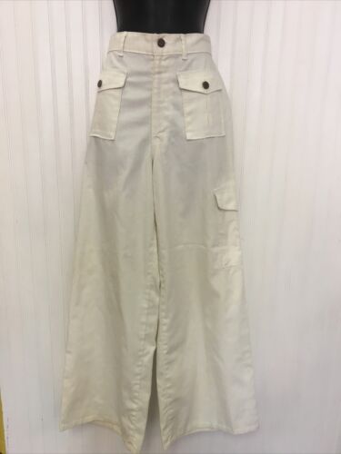 Vintage 1970s Wide Leg Bell Bottom White Pants Jeans Waist 26”