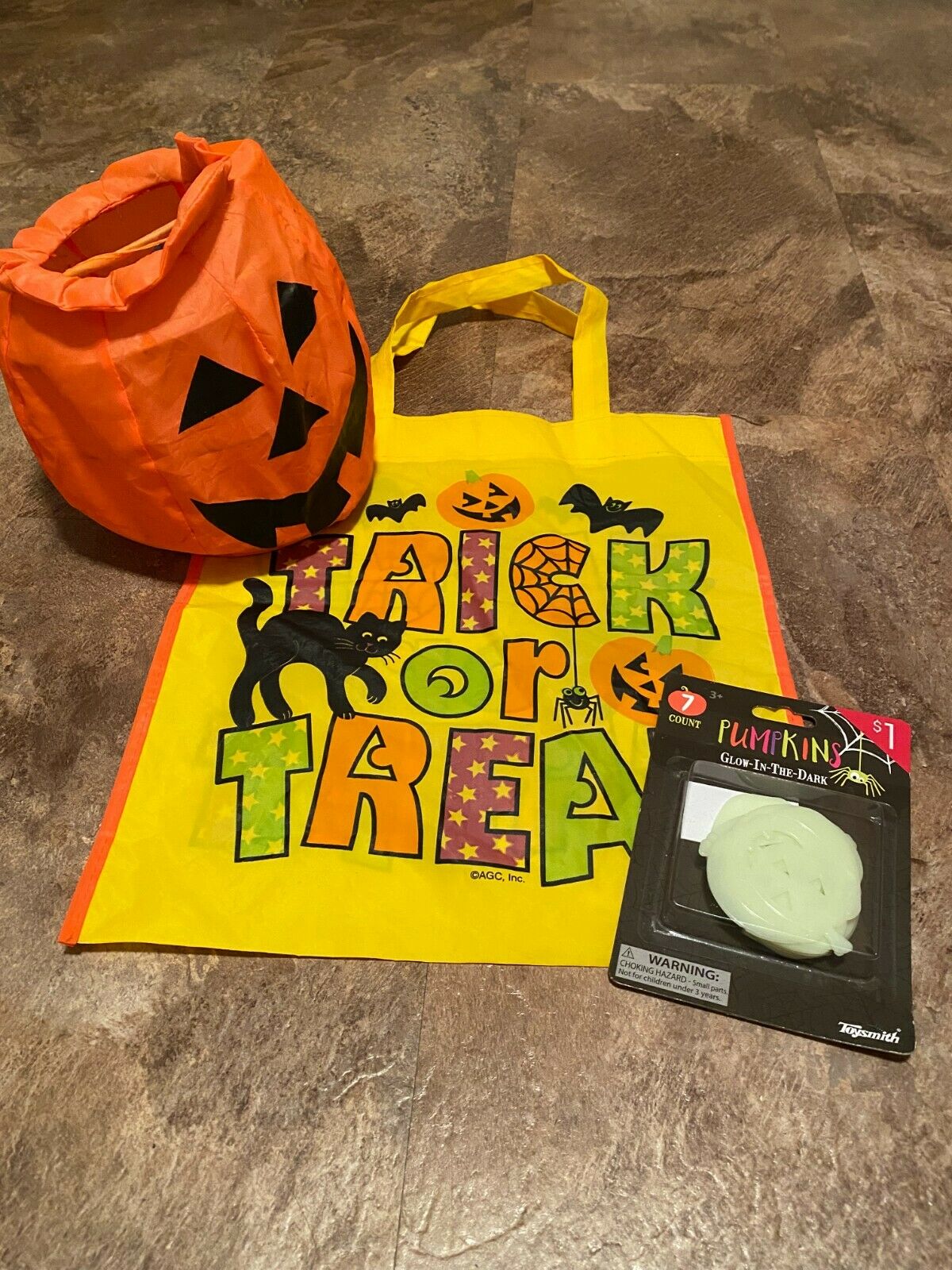 3 Pcs Halloween Pumpkin Pop Up / Black Cat Spider Bags / Glow In Dark Pumpkins