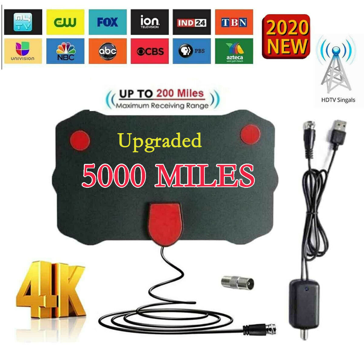 [5000 Miles] Clear Indoor Digital Tv Hdtv Antenna [2021 Latest] Uhf/vhf/1080p 4k