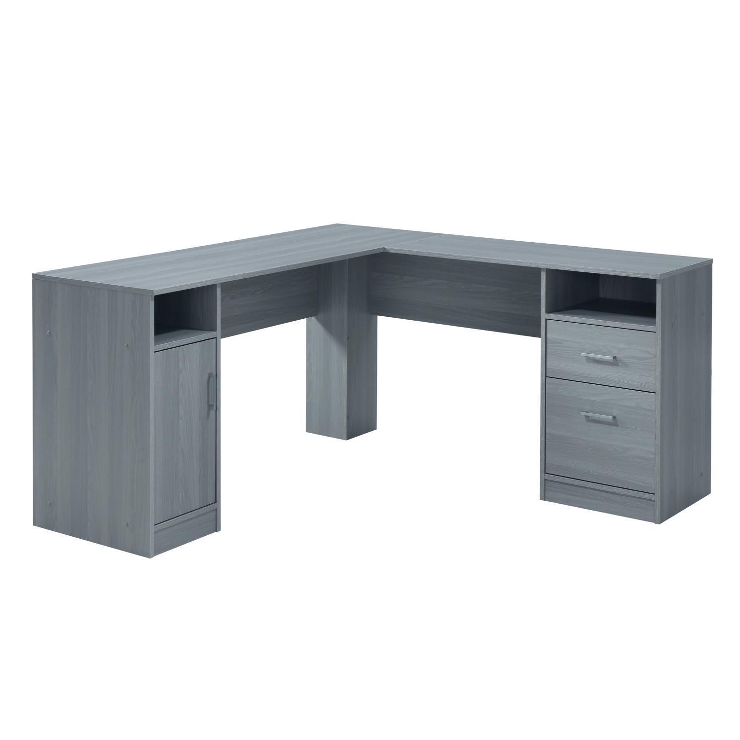 Techni Mobili Functional L-shape Grey Desk With Storage Rta-8412l-gry