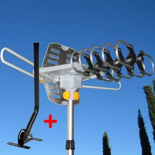 150 Miles Outdoor Tv Antenna Motorized Amplified Hdtv W/ Mounting Pole