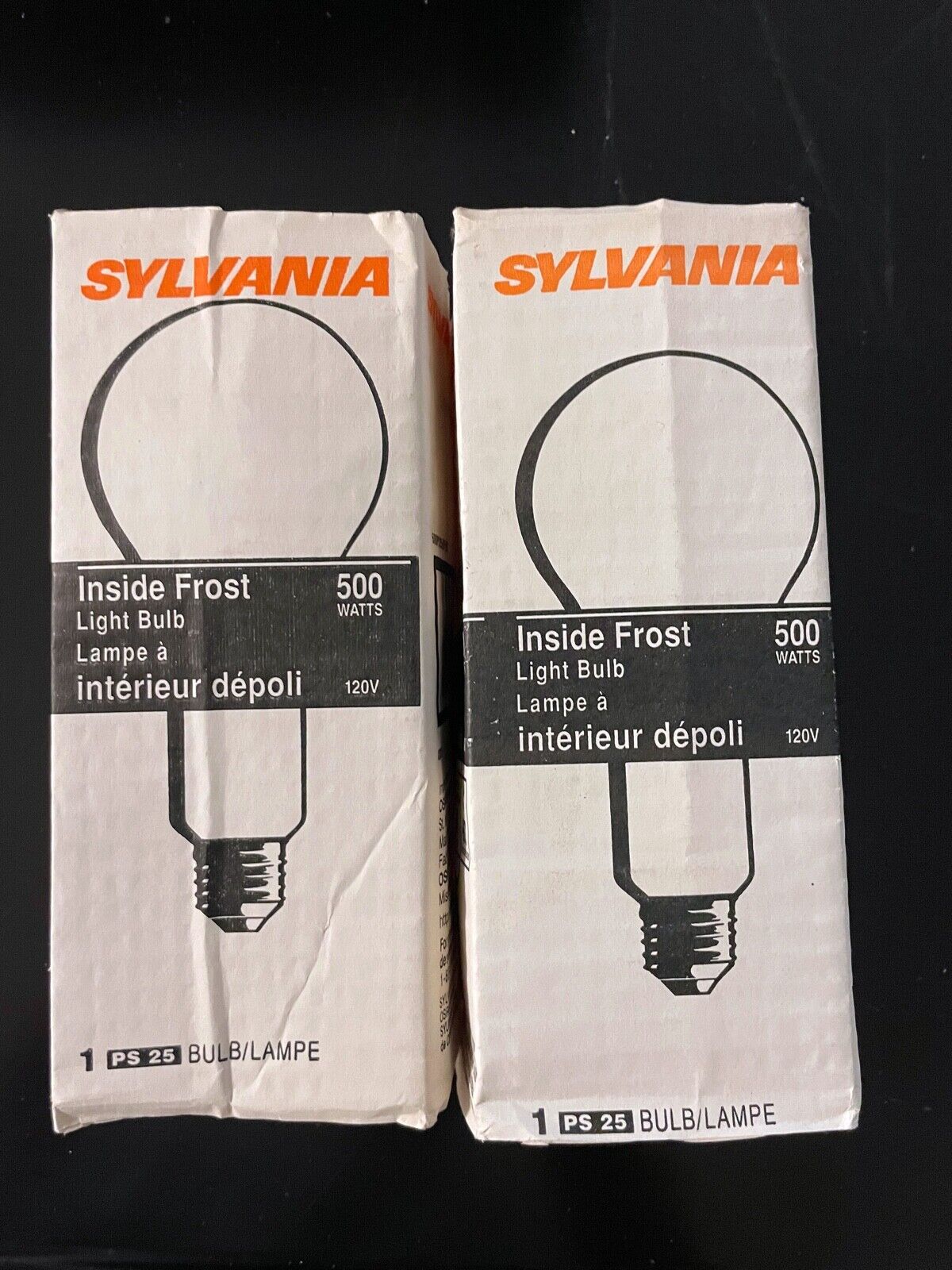 Two (2) Sylvania 500 Watt 120 Volt Light Bulbs 500ps25/if Inside Frost