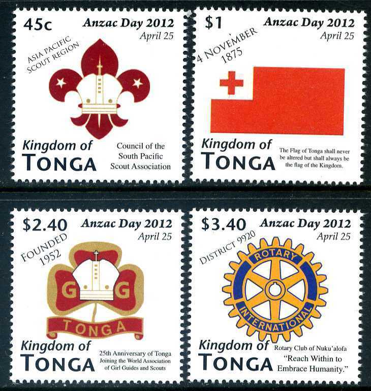 Tonga #1180-84 Boy Scouts, Guides & Rotary Club (anzac) **nh** Cv$28.50